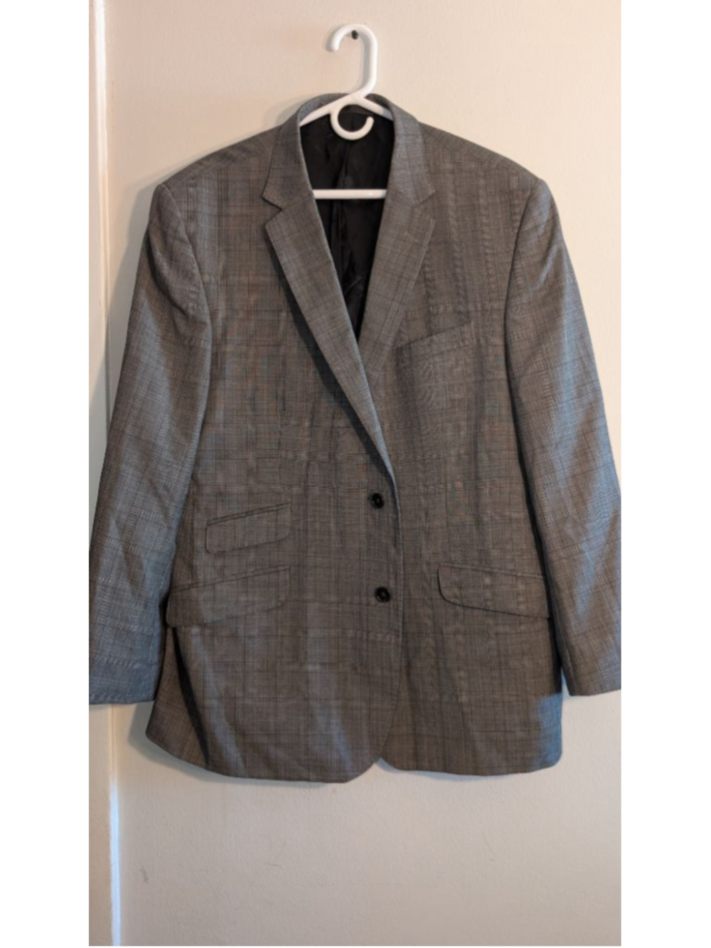 Kenneth Cole New York Gray Plaid Wool Sport Coat 46R Men